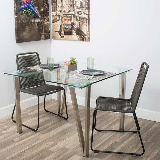Matrix 42inch Brushed Stainless Steel Hairpin Legs Tempered Glass Square Dining Table Walmart.com Matrix 42inch Brushed Stainless Steel Hairpin Legs Tempered Glass Square Dining Table Walmart.com